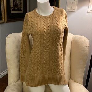 Lord & Taylor Camel Cable Knit Crew Neck Sweater
